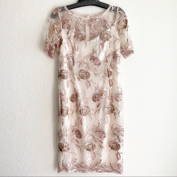 SOLD Marchesa Notte Embroidered Sequin Dress Ivory - Picture 3 of 12